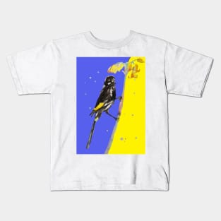 Australian Honeyeater Bird Painting - Navy and Yellow Kids T-Shirt